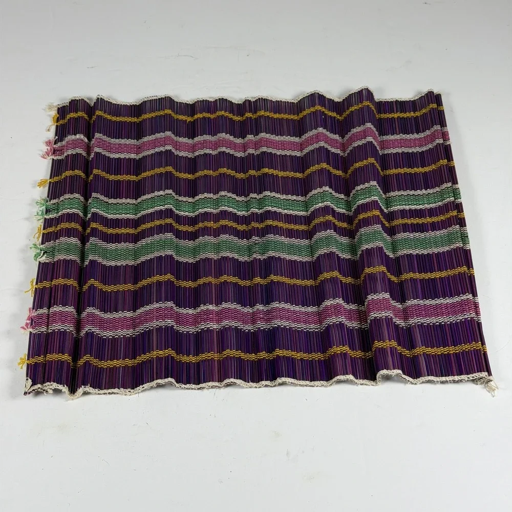 Set of 4 Bamboo Placemats Multi-Color Striped Rollable Dining Mats F-16